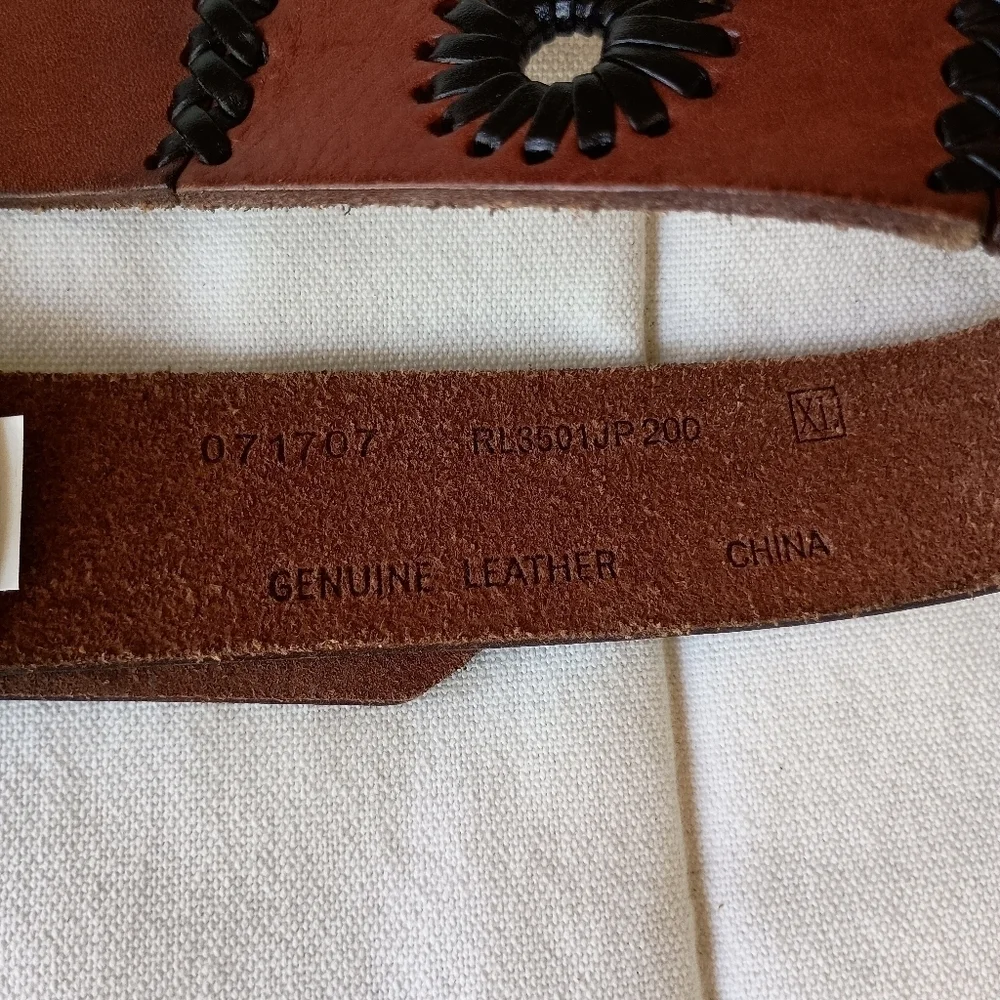 Vintage Brown Leather Belt with Black Accents_XL
